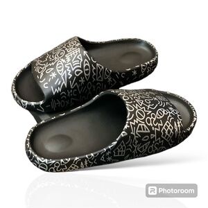 Trendy  Graffiti Cartoon Print Slides, Unisex Soft Sole EVA Indoor/outdoor Shoes